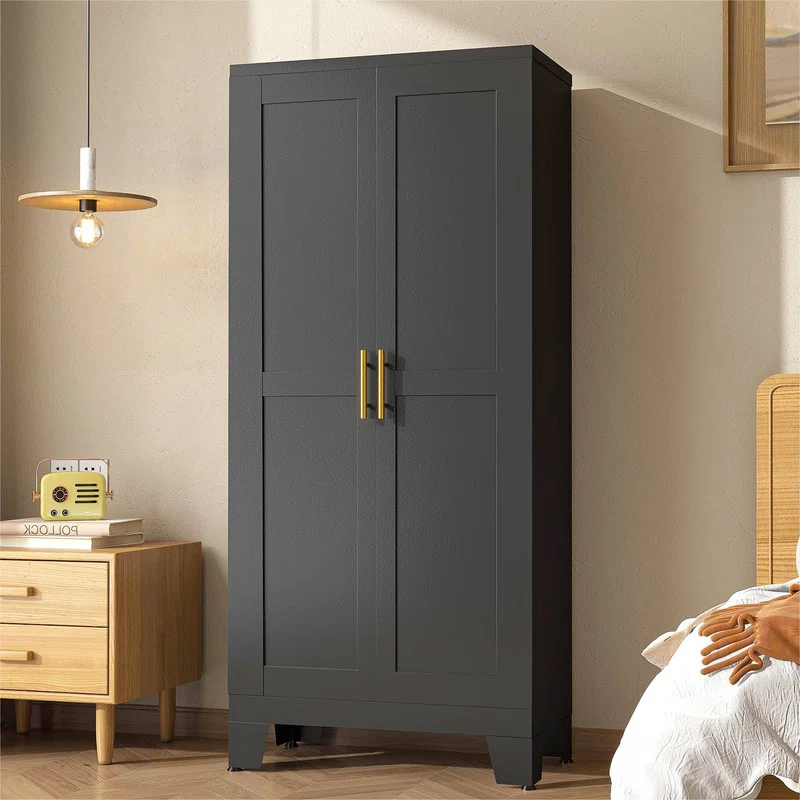 Solid Mango Wood Almirah | Two Door Wardrobe In black Finish