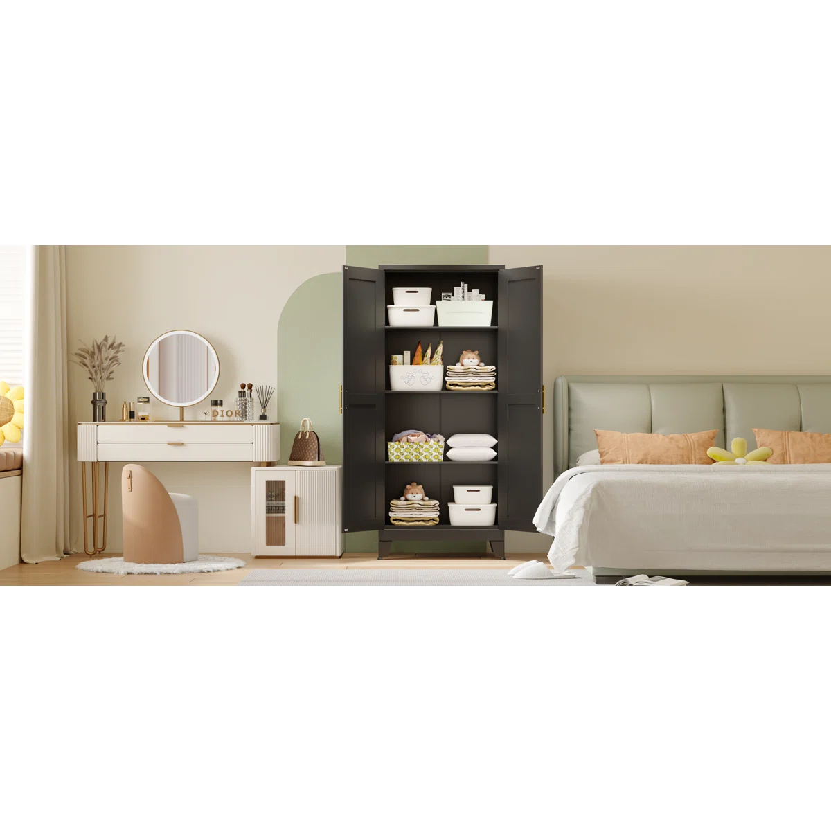 Solid Mango Wood Almirah | Two Door Wardrobe In black Finish