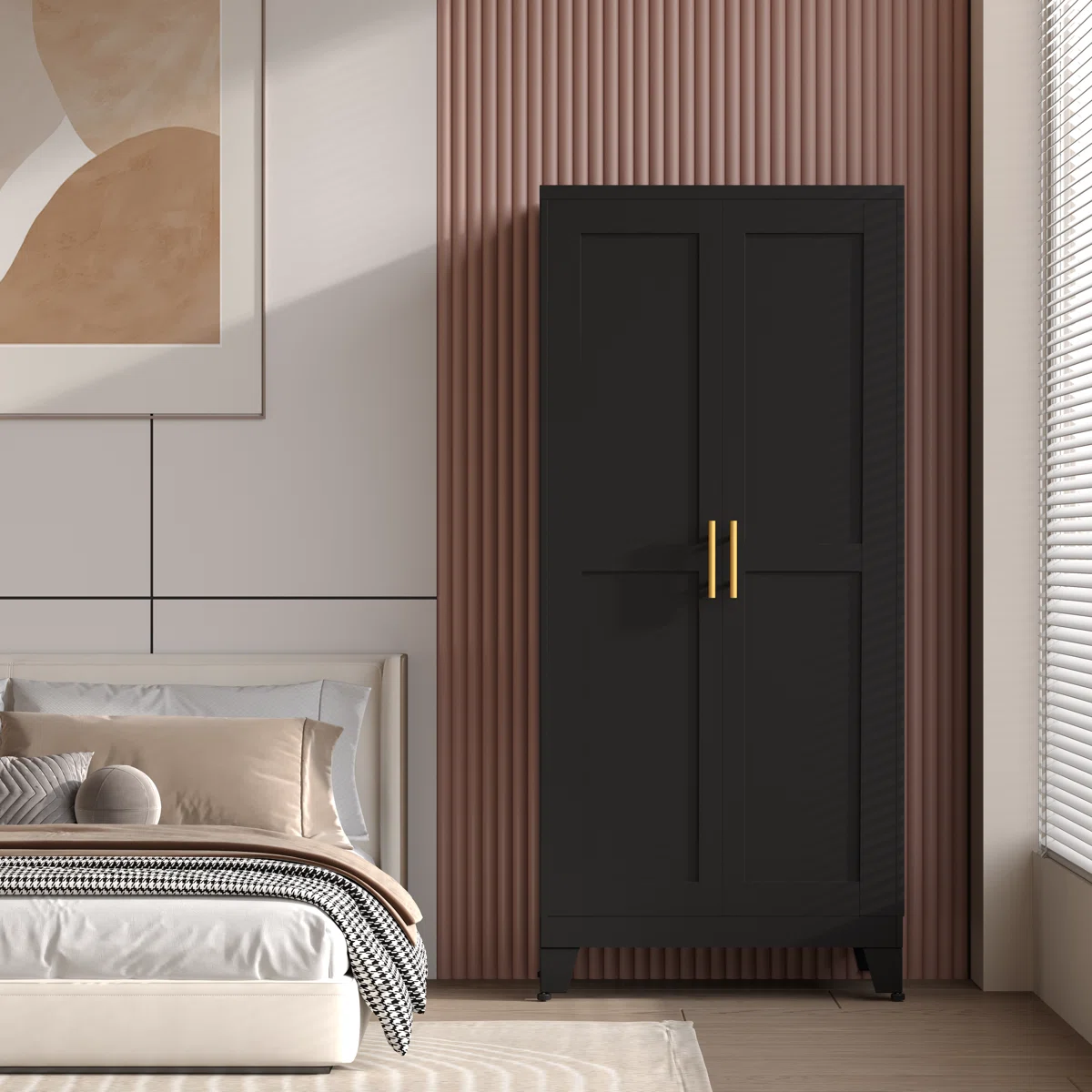 Solid Mango Wood Almirah | Two Door Wardrobe In black Finish