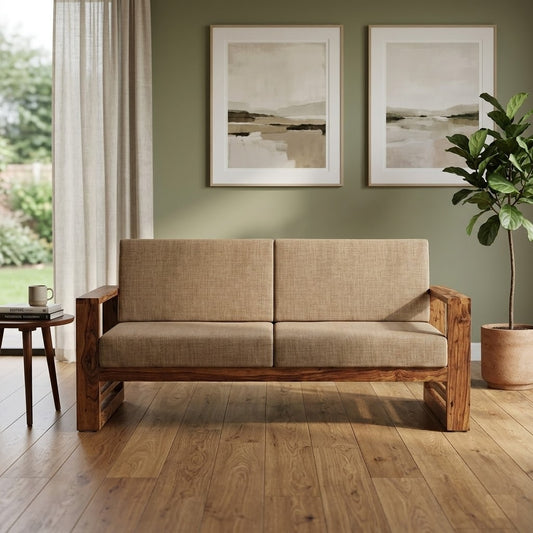 Aspen Sheesham Solid Wood 3 Seater Sofa Set In Natural Teak Finish