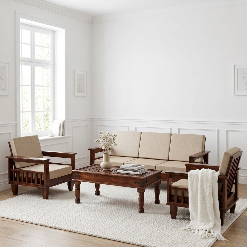 Royal Place Sheesham Wood 5 Seater Sofa Set For Living Room Furniture