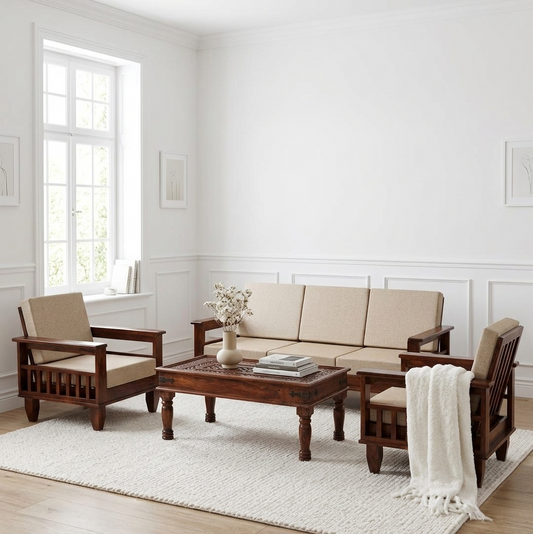 Royal Place Sheesham Wood 5 Seater Sofa Set For Living Room Furniture