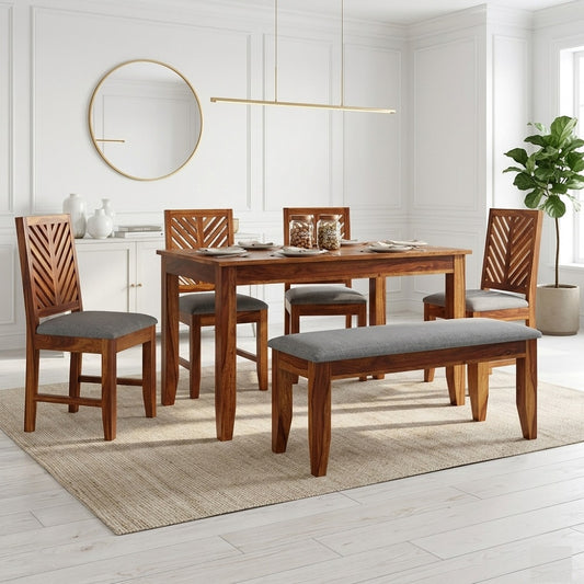 Sheesham Solid Wood Six Seater Dining Set With Bench
