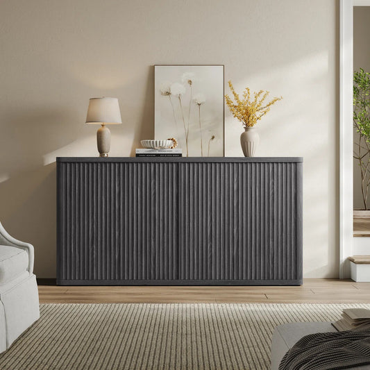 Solid Wood 4 Door Cabinet | Sideboard Cabinet | Storage Cabinet Black Finish