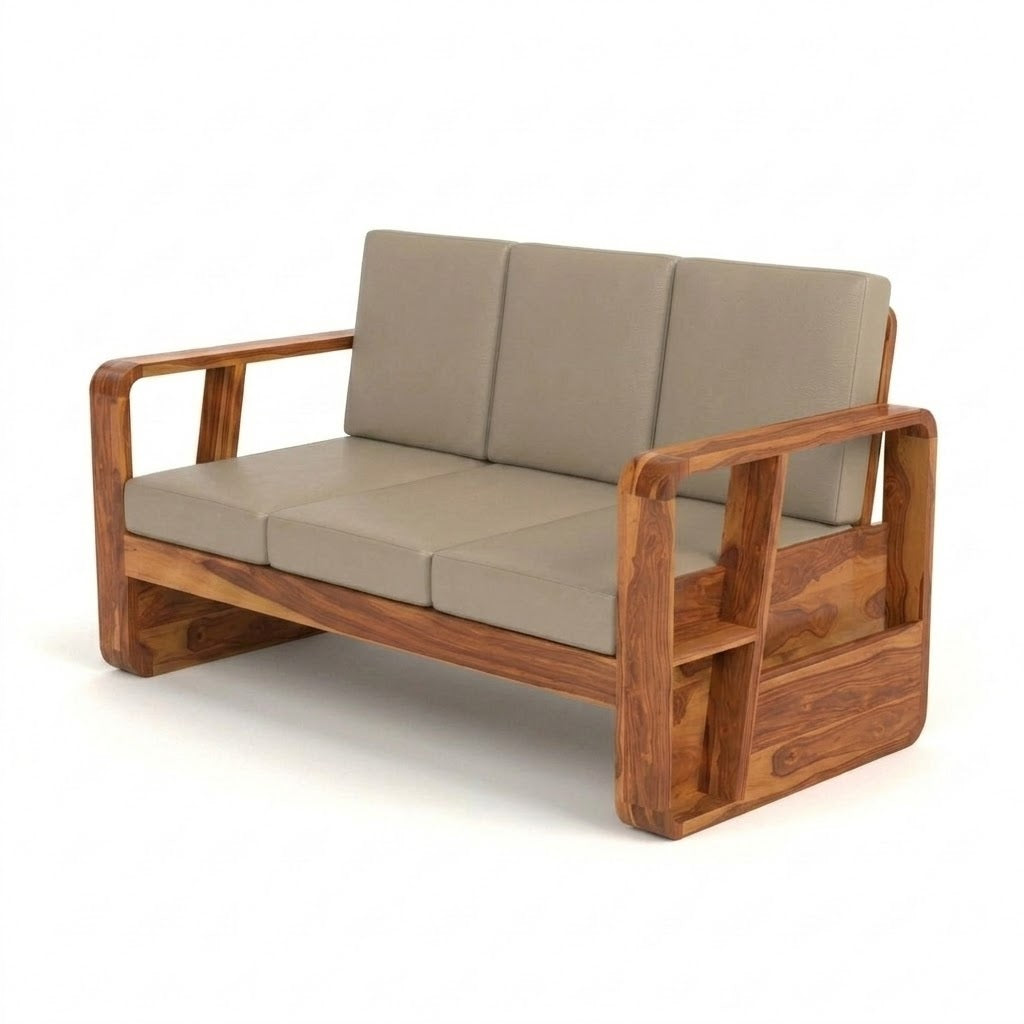 Wooden Sofa Set for Living Room and Office 5 Seater Natural Teak Finish