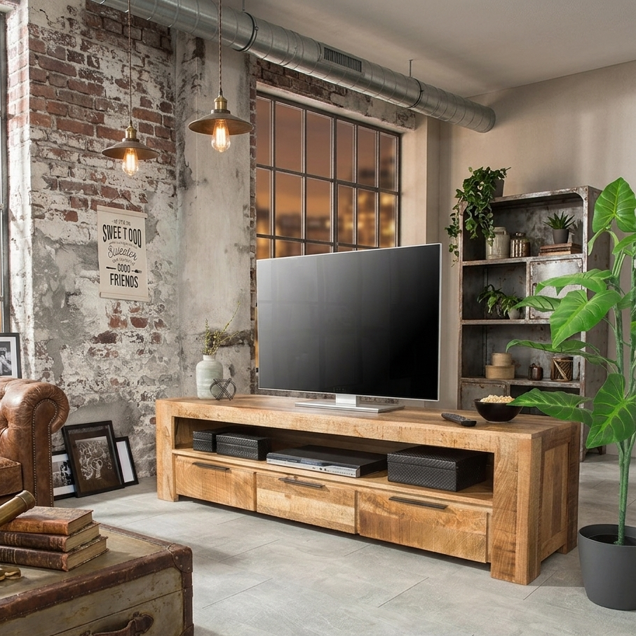 Delta Solid Mango Wood 3 Drawer Open Self Tv Cabinet #012