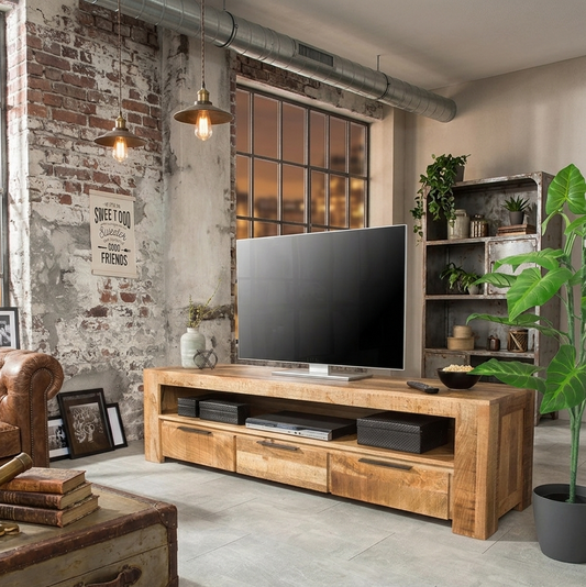 Delta Solid Mango Wood 3 Drawer Open Self Tv Cabinet #012