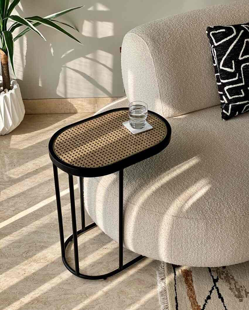 Charcoal Rattan Cane Side Table With Top cane iron sofa side end two tier table office and living room