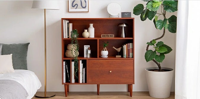 Riza Solid Wood Bookshelf  Two door and 4 Open Shelf