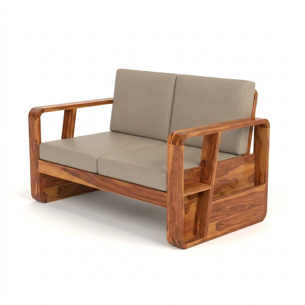 Wooden Sofa Set for Living Room and Office 2 Seater Natural Teak Finish
