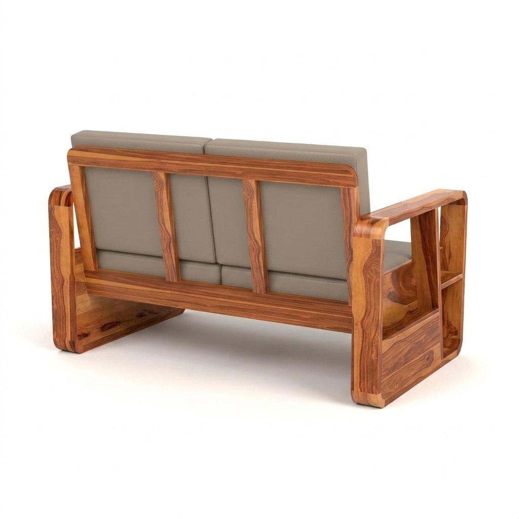 Wooden Sofa Set for Living Room and Office 2 Seater Natural Teak Finish