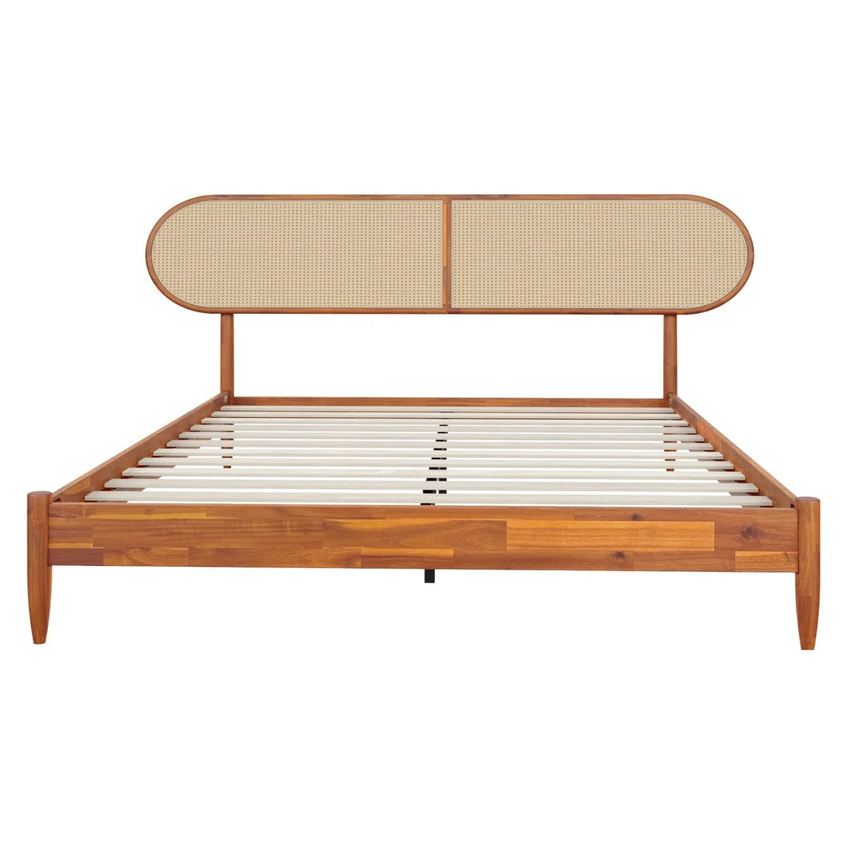 Solid Wood Rattan Designed King Bed For Living Room