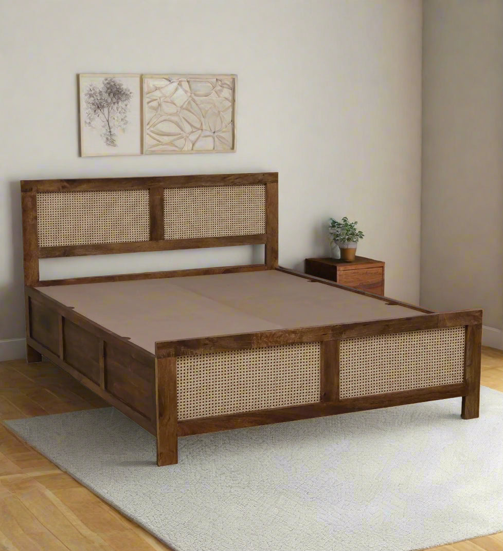 Baam Mango Wood Queen Size Box Bed In Rustic Teak