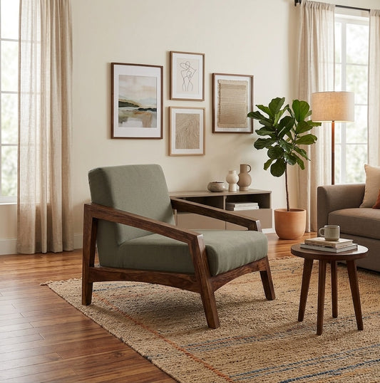 Eli Solid Wood One Seater Sofa In Provincial Teak Finish For Living Room Furniture