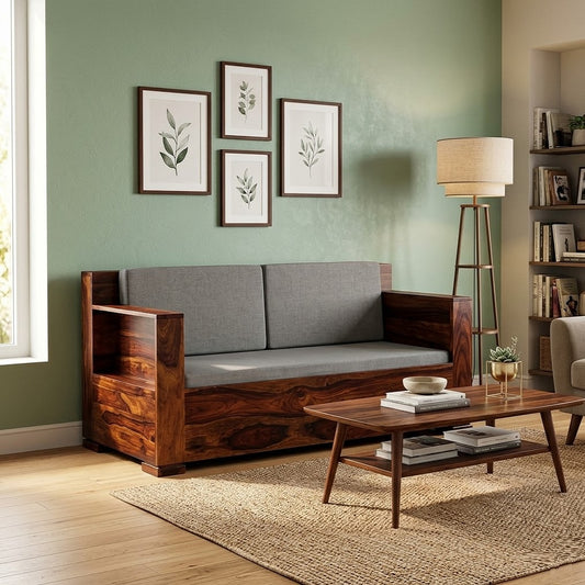 Eli Solid Wood 3 Seater Sofa In Provincial Teak Finish For Living Room Furniture