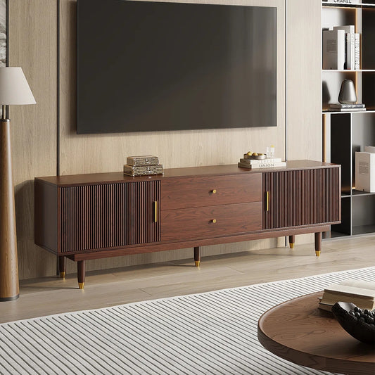 Solid Wood 2 Door 2 Drawer Tv Cabinet In Teak Finish for living room