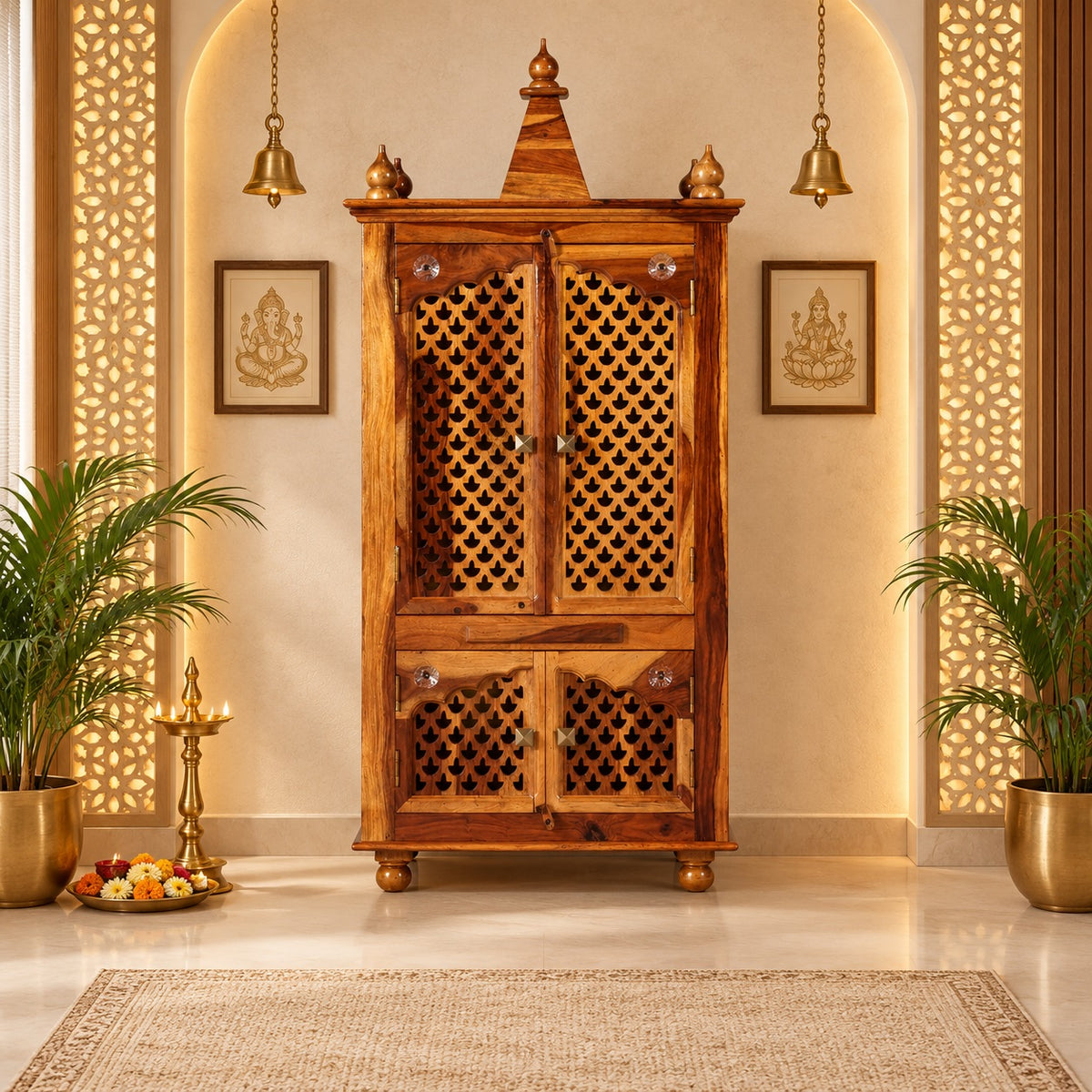Demiwall Sheesham Wood Temple for Home & Temple Natural Finish