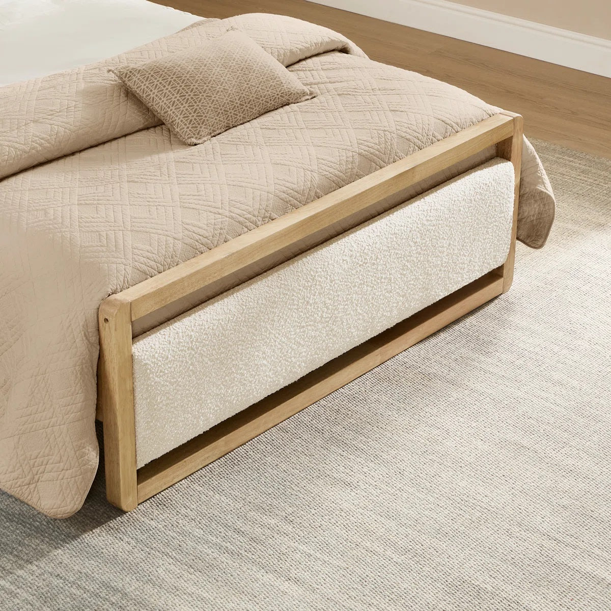 Solid Wood King Size Bed With Upholstered Headboard For Living Room