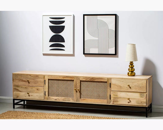 Mayra Solid Mango Wood 2 Door Four Drawer Tv Cabinet In Neutral Finish