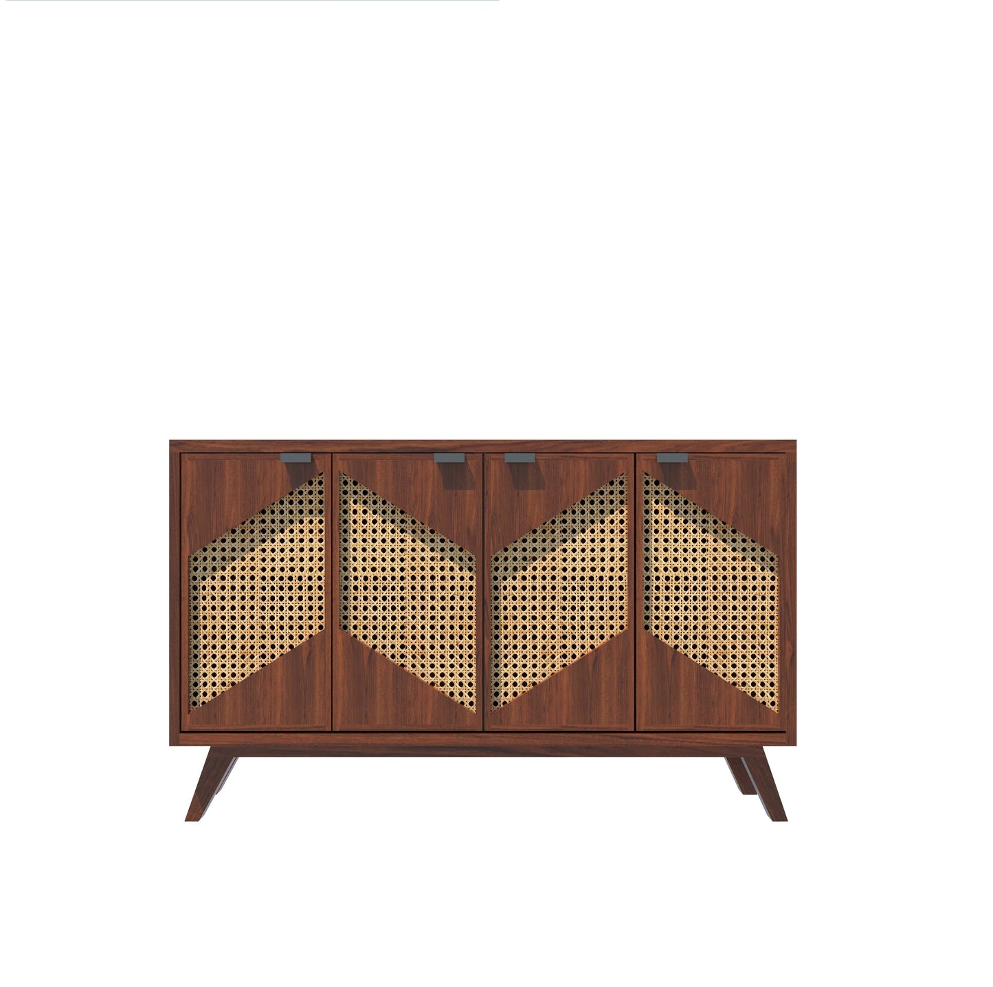 Canving Solid Wood Sheesham Wood 4 Door Sideboard In Natural Finish For Living Room Furniture