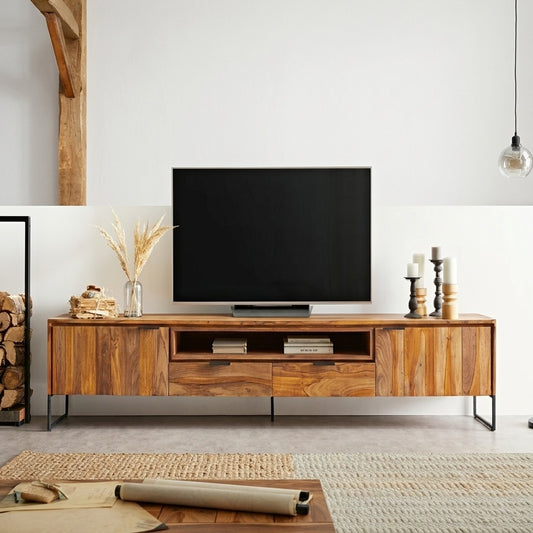 TV unit with two doors and two drawer made of solid sheesham wood