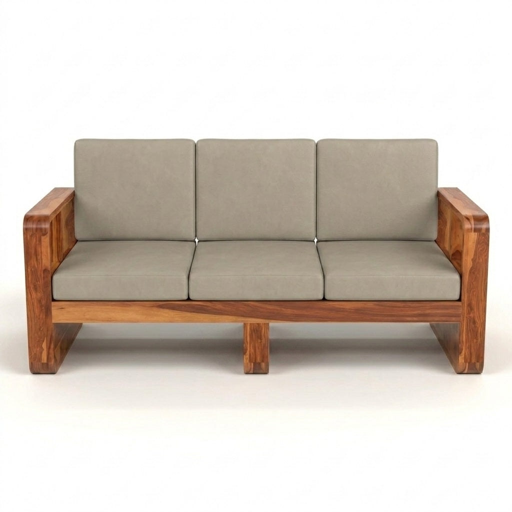 Wooden Sofa Set for Living Room and Office 5 Seater Natural Teak Finish