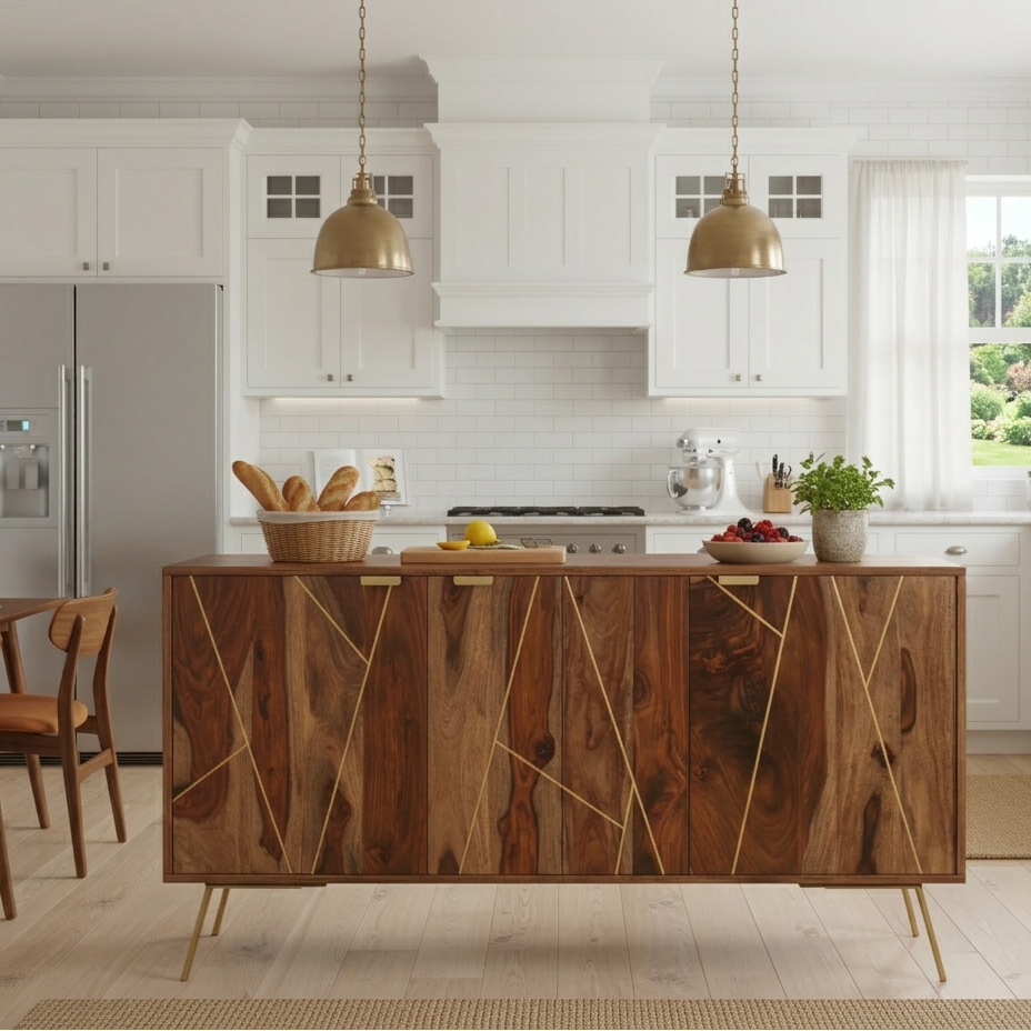 Alex Sheesham Solid Wood Sideboard in Rustic Teak Finish – Demiwall