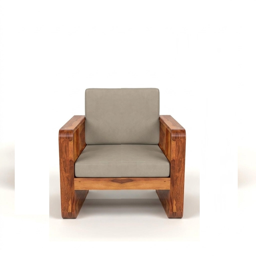 Wooden Sofa Set for Living Room and Office 1 Seater Natural Teak Finish