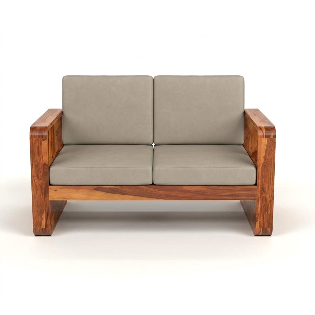 Wooden Sofa Set for Living Room and Office 2 Seater Natural Teak Finish