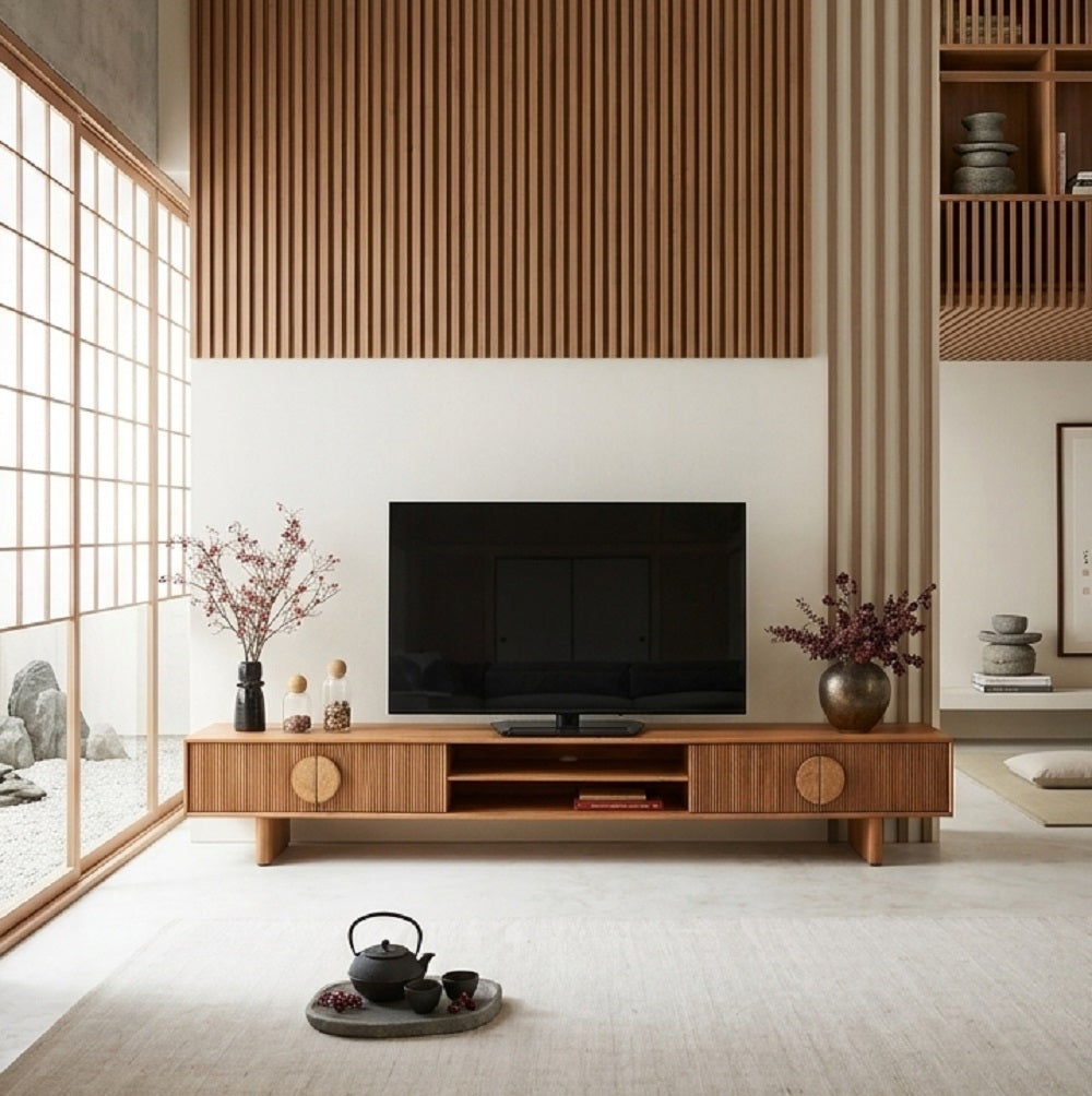 Pateri Solid Wood Large Tv Unit in Natural Finish