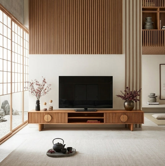 Pateri Solid Wood Large Tv Unit in Natural Finish