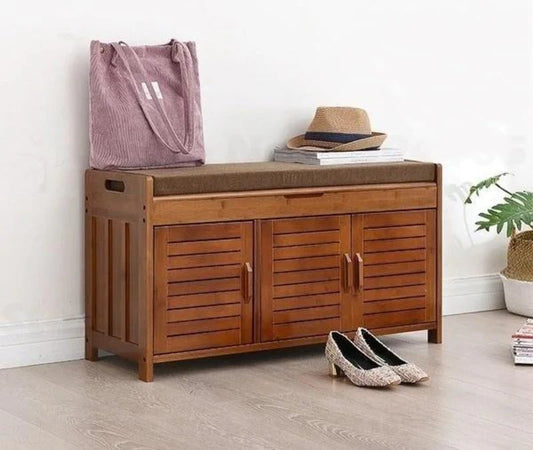 Cushion Shoe Storage Bench In Teak Wood