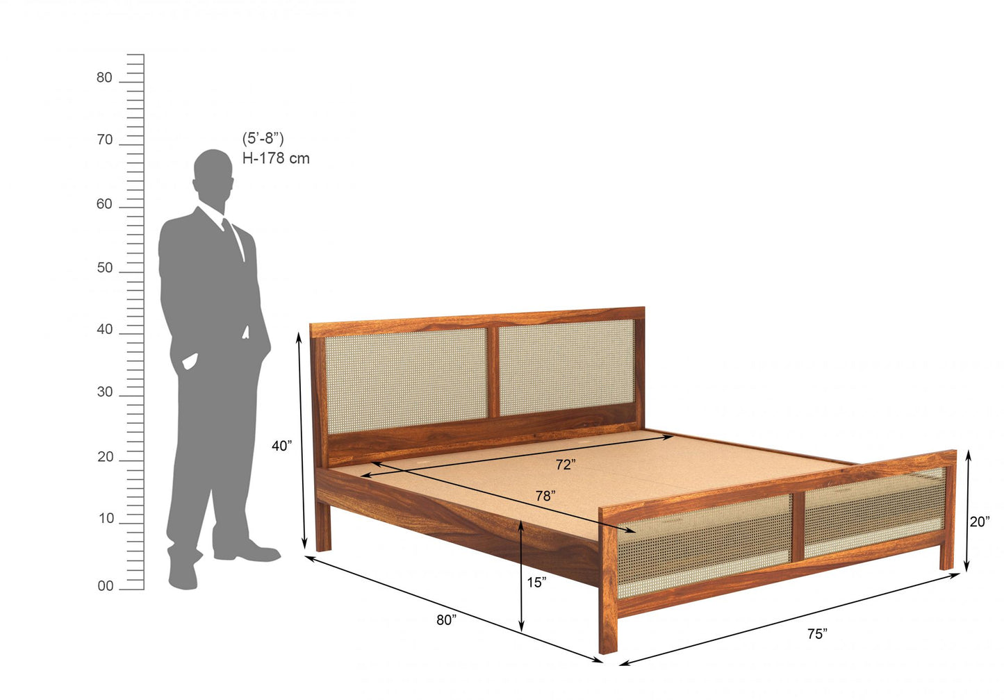 Ken Solid Sheesham Wood King Size Bed In Natural Finish For Bedroom Furniture