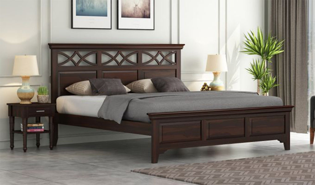 Alex Solid Sheesham Wood King Size Bed Without Storage In Natural Finish For Bedroom Furniture