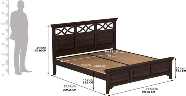 Alex Solid Sheesham Wood King Size Bed Without Storage In Natural Finish For Bedroom Furniture