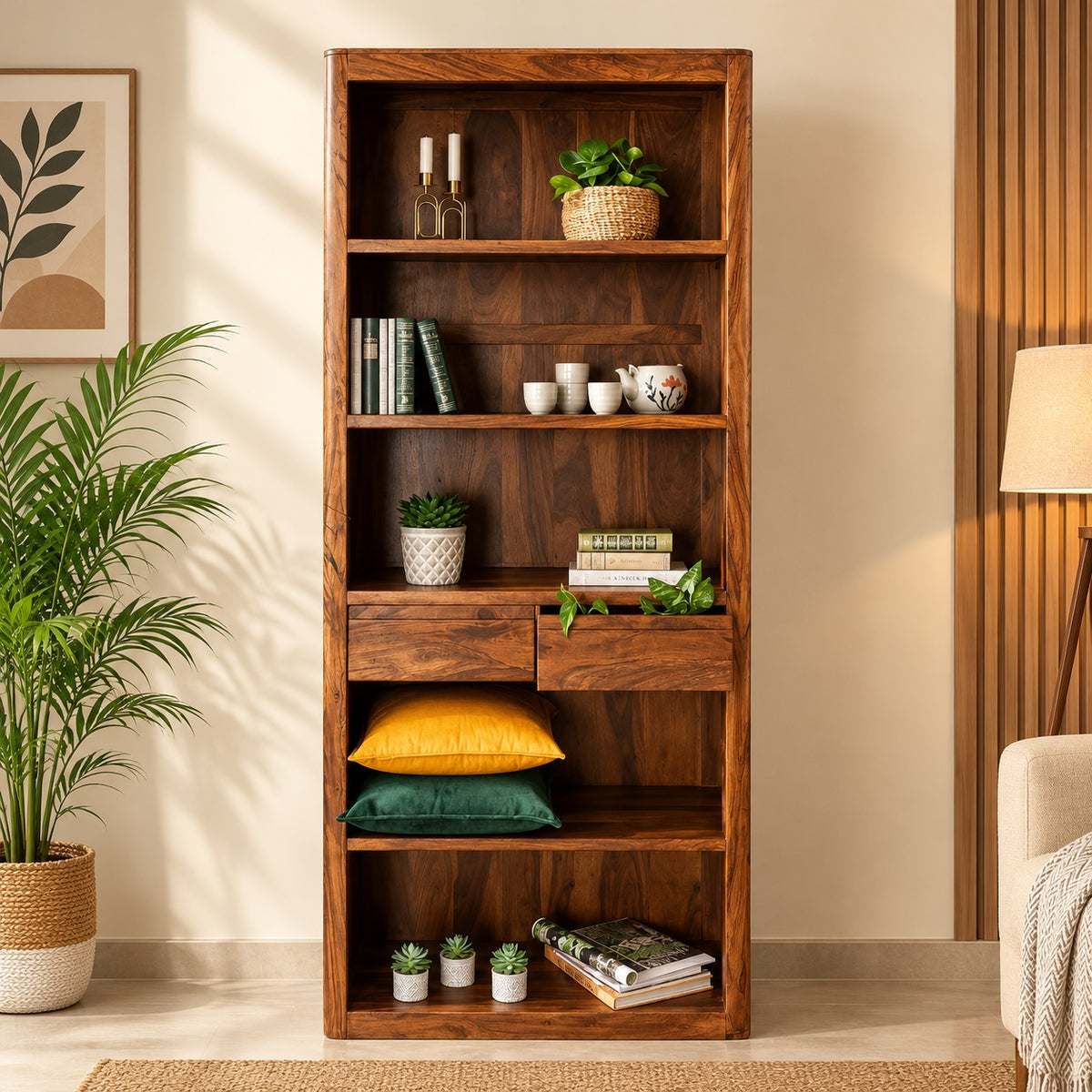 Segur Solid Wood Book-case In Natural Finish
