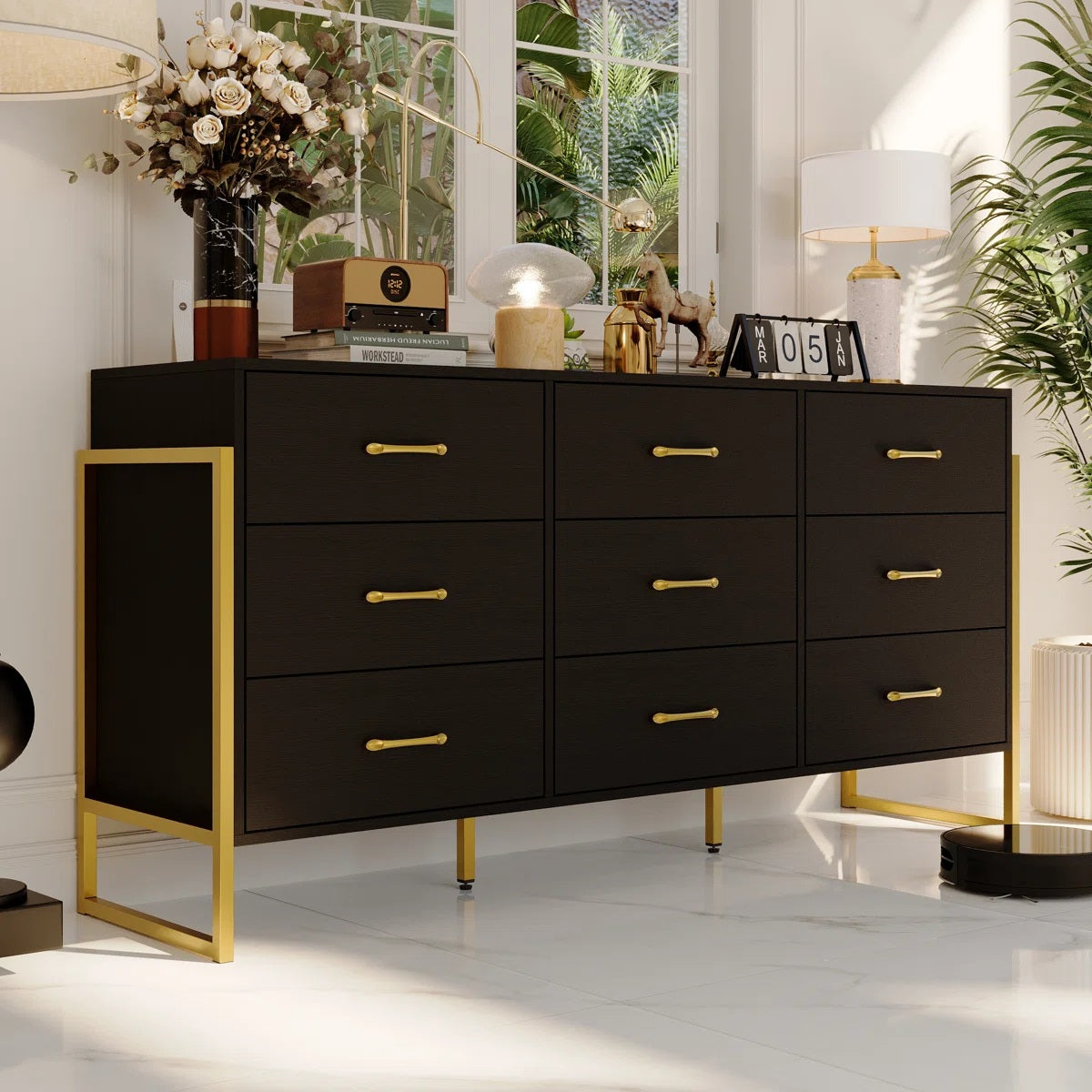 Solid Wood Chest Of Drawer | 9 Drawer Storage Unit | Black Finish