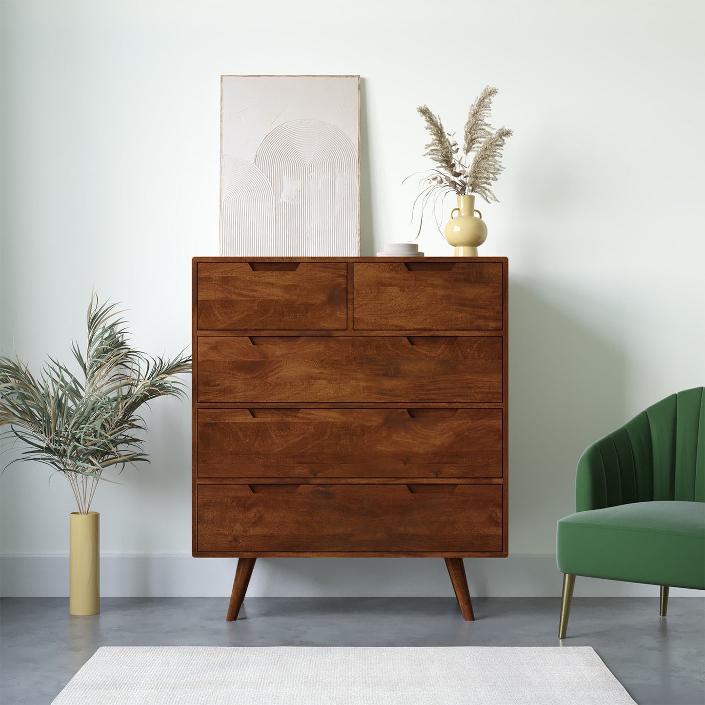 Solid Mango Wood 5 Drawer Chest Of Drawer for Living Room