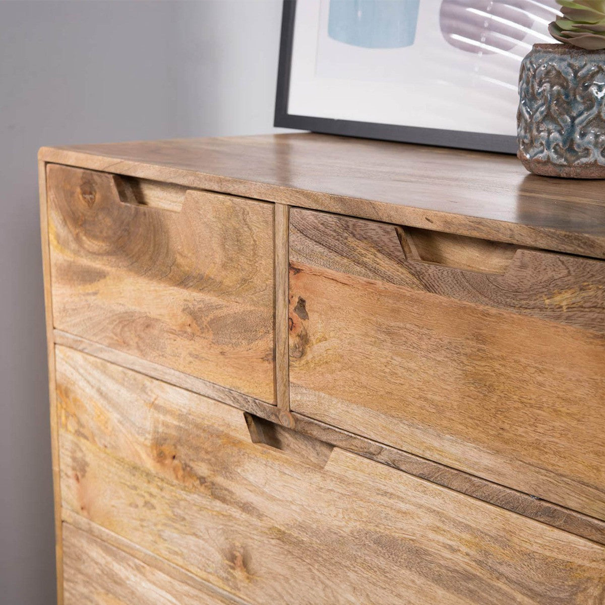 Solid Mango Wood 5 Drawer Chest Of Drawer for Living Room