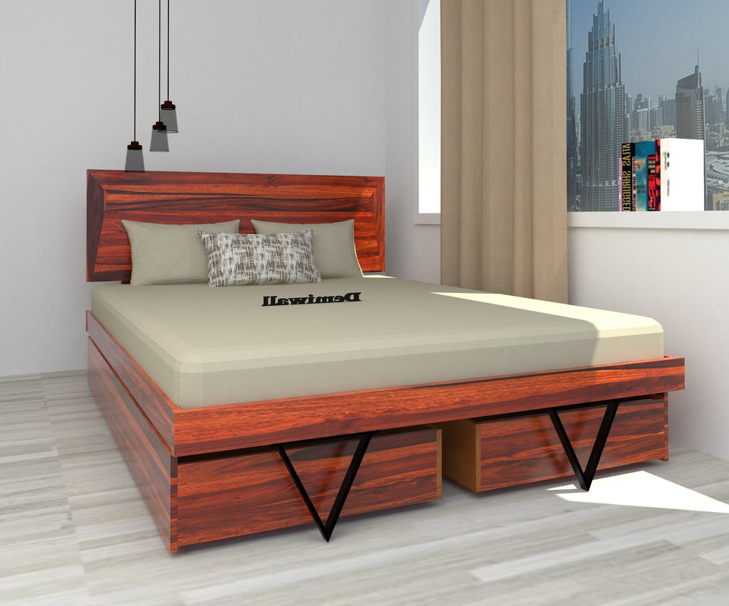Acme Sheesham solid wood king size bed with drawer storage