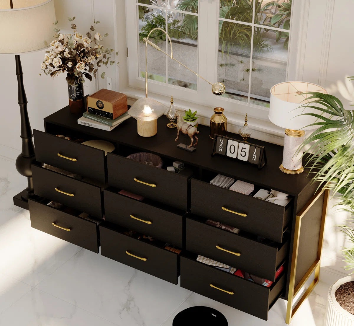 Solid Wood Chest Of Drawer | 9 Drawer Storage Unit | Black Finish