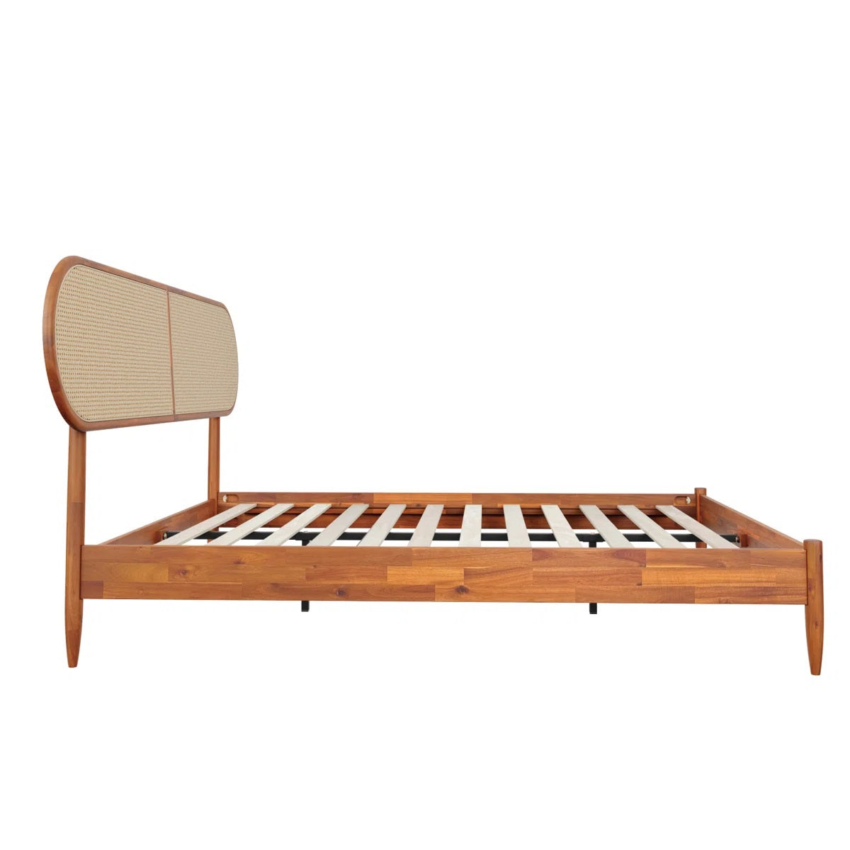 Solid Wood Rattan Designed King Bed For Living Room