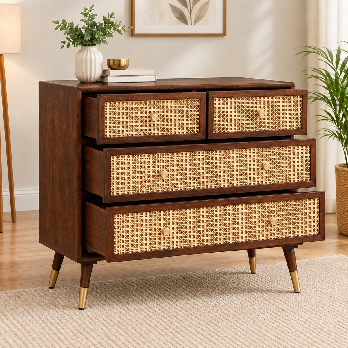 Demiwall Rattan Star 4 Drawer Chest Drawer In Tubbeco Finish