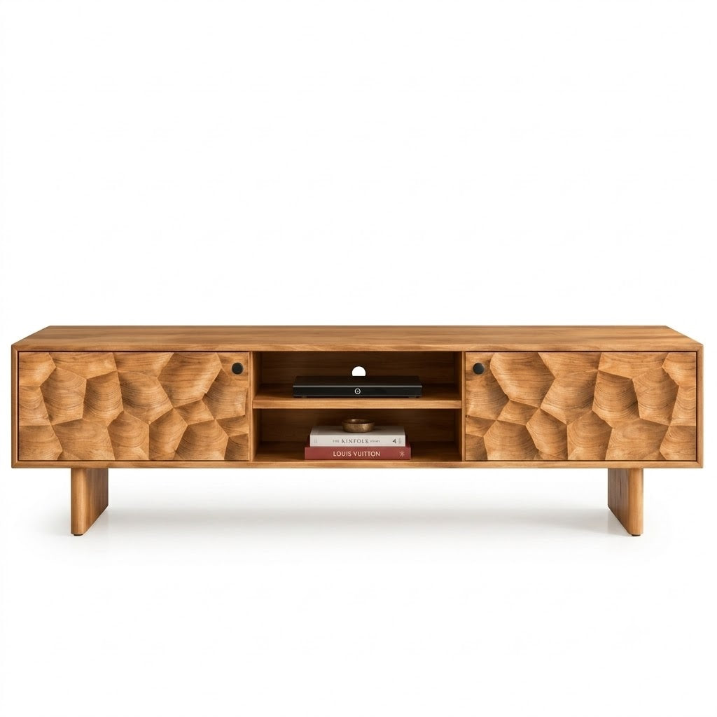 Tokshi Solid Wood 2 Door Tv Cabinet In Natural Finish