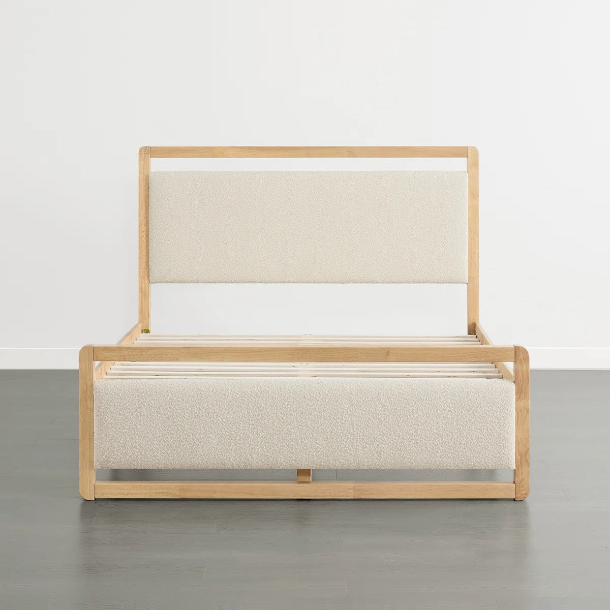 Solid Wood King Size Bed With Upholstered Headboard For Living Room