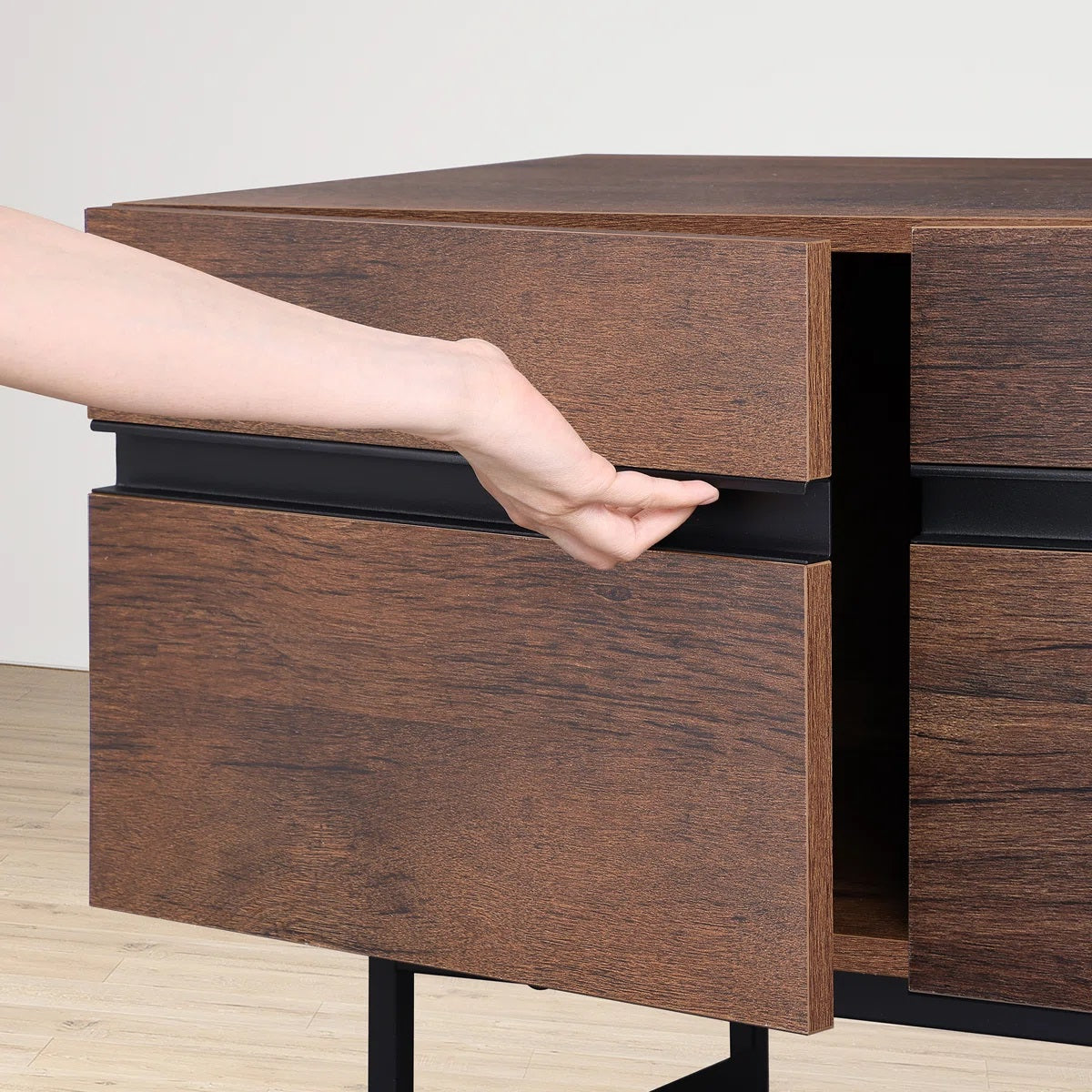 Solid Wood 4 Door Storage Tv Cabinet In Teak Finish for living room