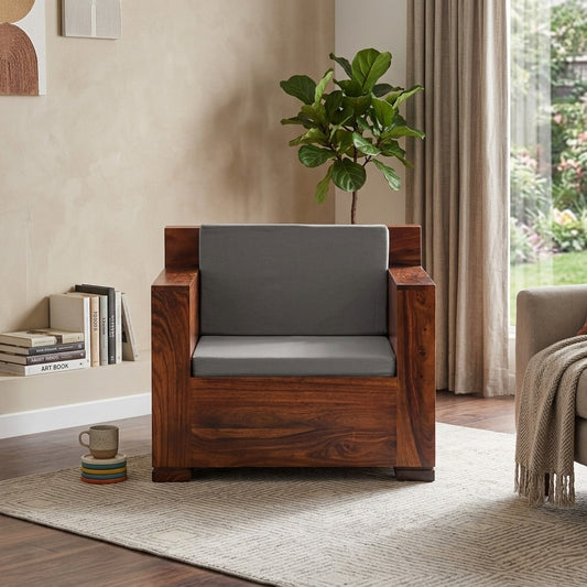 Eli Solid Wood One Seater Sofa In Provincial Teak Finish For Living Room Furniture
