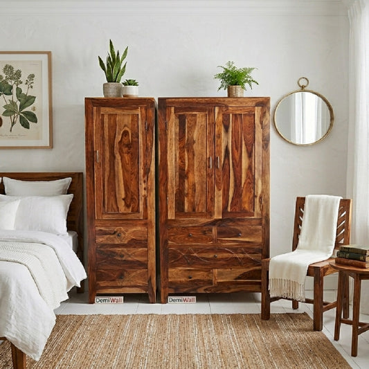 Two Door And One Door Wardrobe Cabinet For Bedroom In Provincial Teak Finish