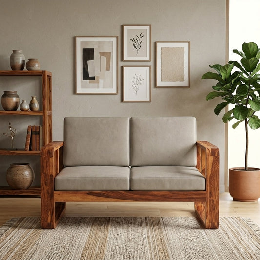 Wooden Sofa Set for Living Room and Office 2 Seater Natural Teak Finish