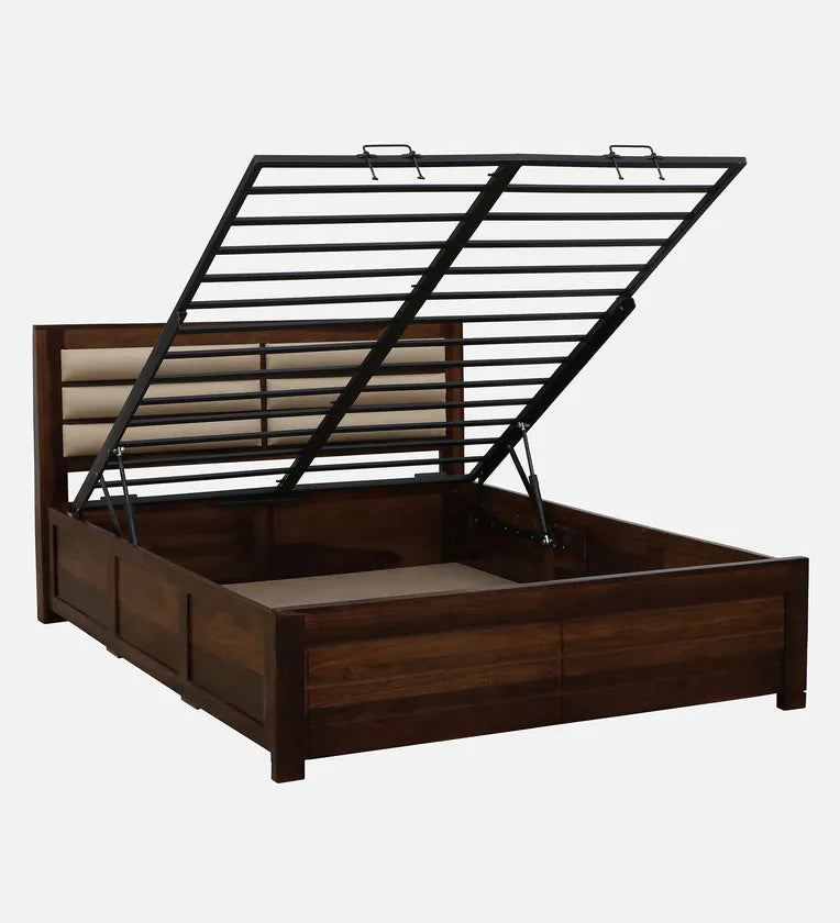 Demiwall Segur Sheesham Wood King Size Bed In Provincial Teak Finish With Padded Headboard Hydraulic Storage